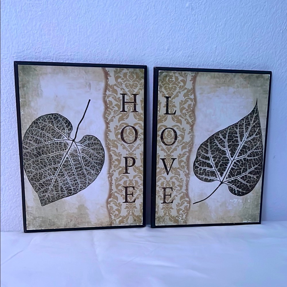 Black and Cream Leaf Art Set | 2 Wood Wall Art (6.5” x 8.5”)
